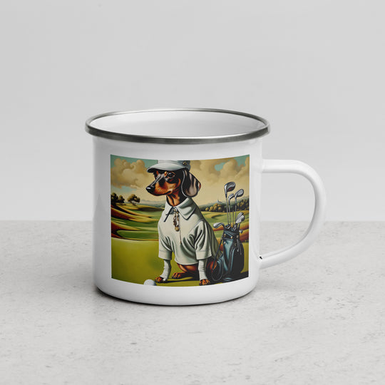 Dachshund Golfer- Enamel Mug v3