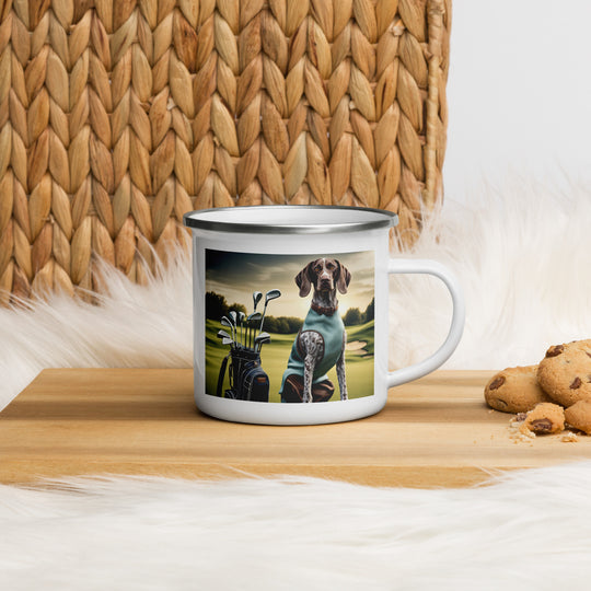 German Shorthaired Pointer Golfer- Enamel Mug v2