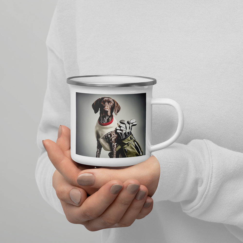 German Shorthaired Pointer Golfer- Enamel Mug v4