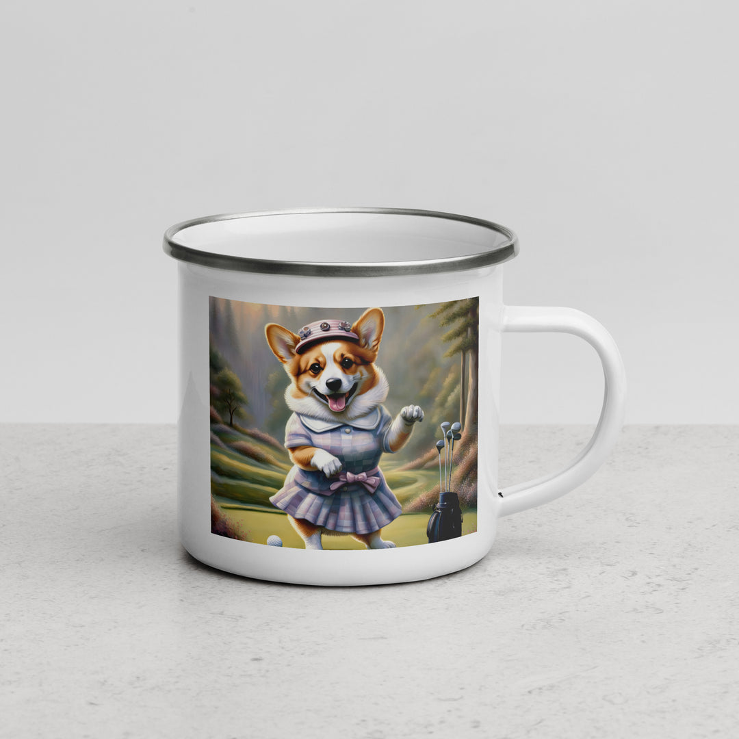 Pembroke Welsh Corgi Golfer- Enamel Mug v2