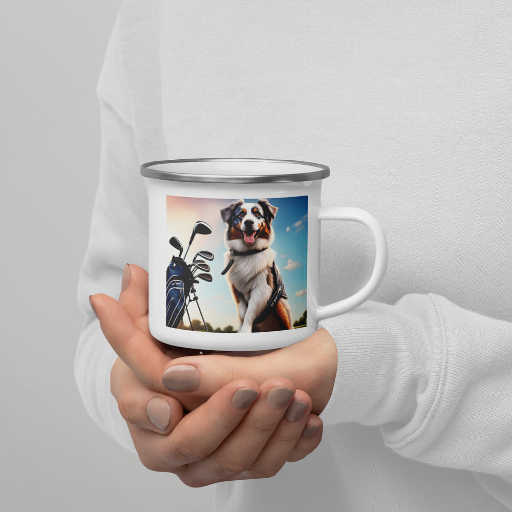 Australian Shepherd Golfer- Enamel Mug