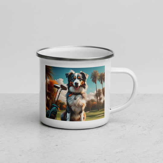 Australian Shepherd Golfer- Enamel Mug v2