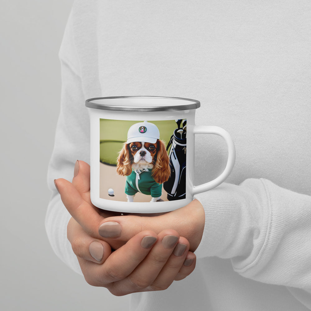 Cavalier King Charles Spaniel Golfer- Enamel Mug v4