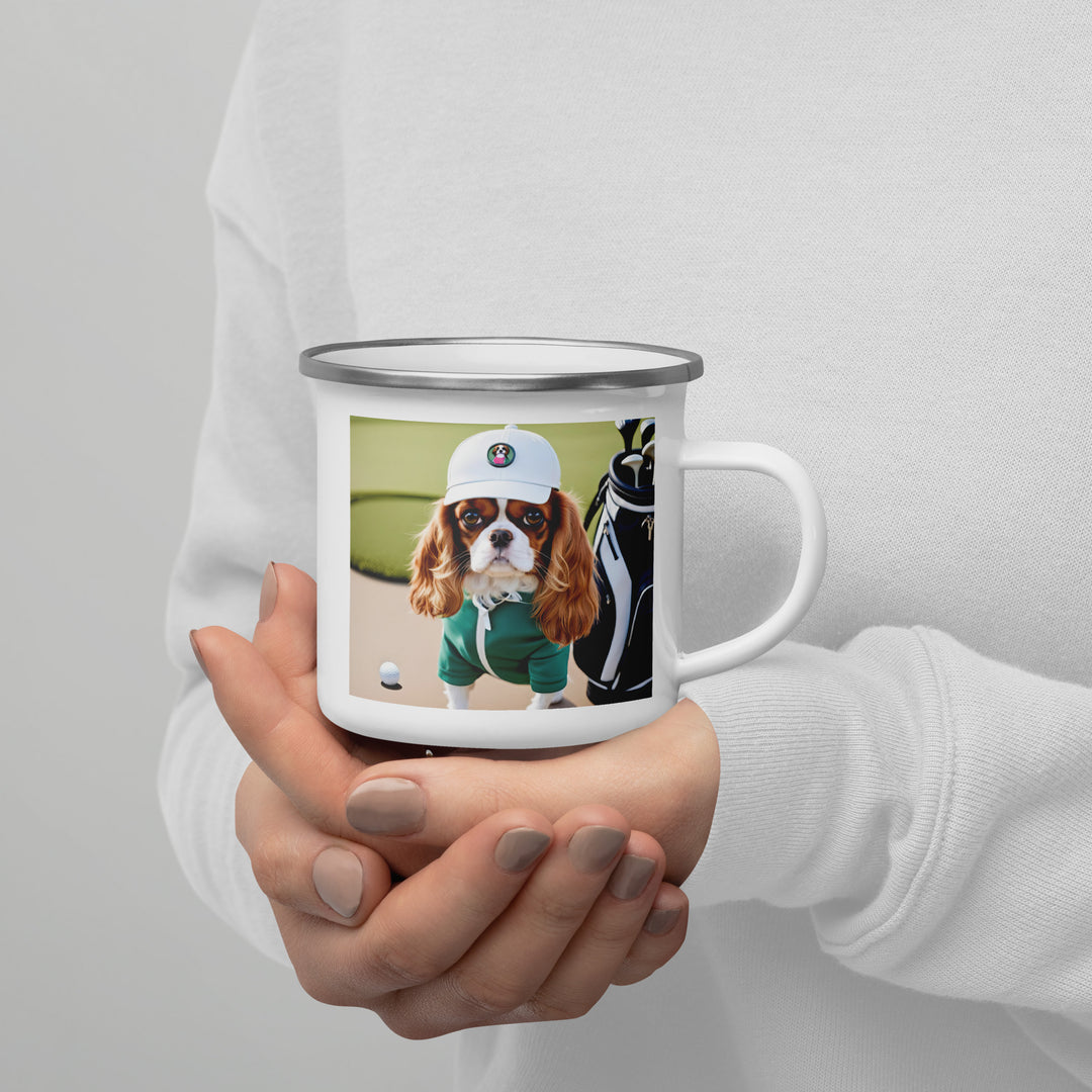 Cavalier King Charles Spaniel Golfer- Enamel Mug v4