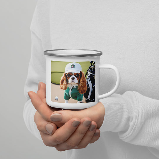 Cavalier King Charles Spaniel Golfer- Enamel Mug v4