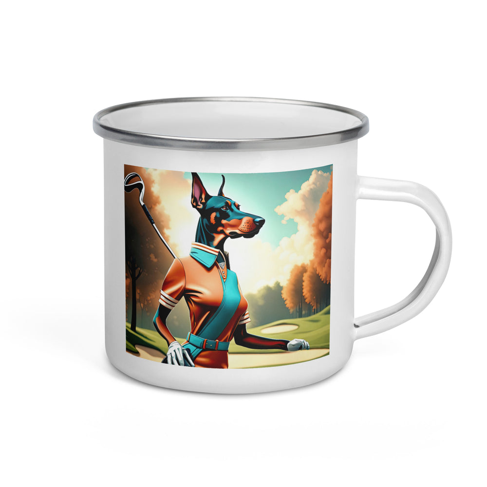 Doberman Pinscher Golfer- Enamel Mug