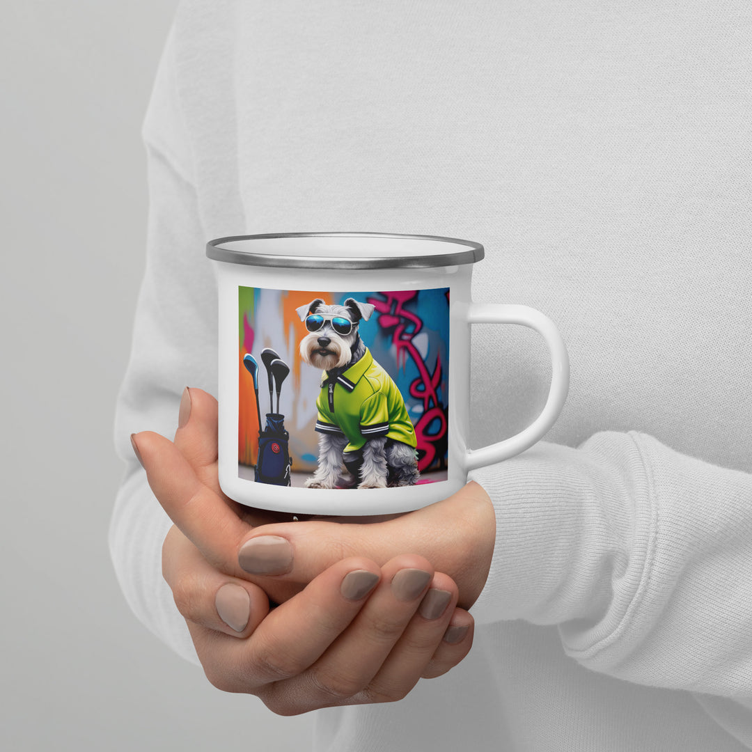 Miniature Schnauzer Golfer- Enamel Mug v3