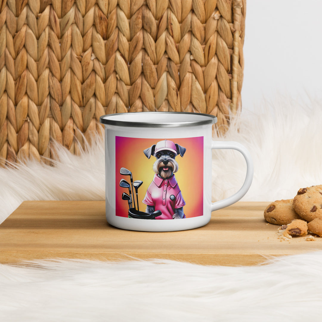 Miniature Schnauzer Golfer- Enamel Mug v4