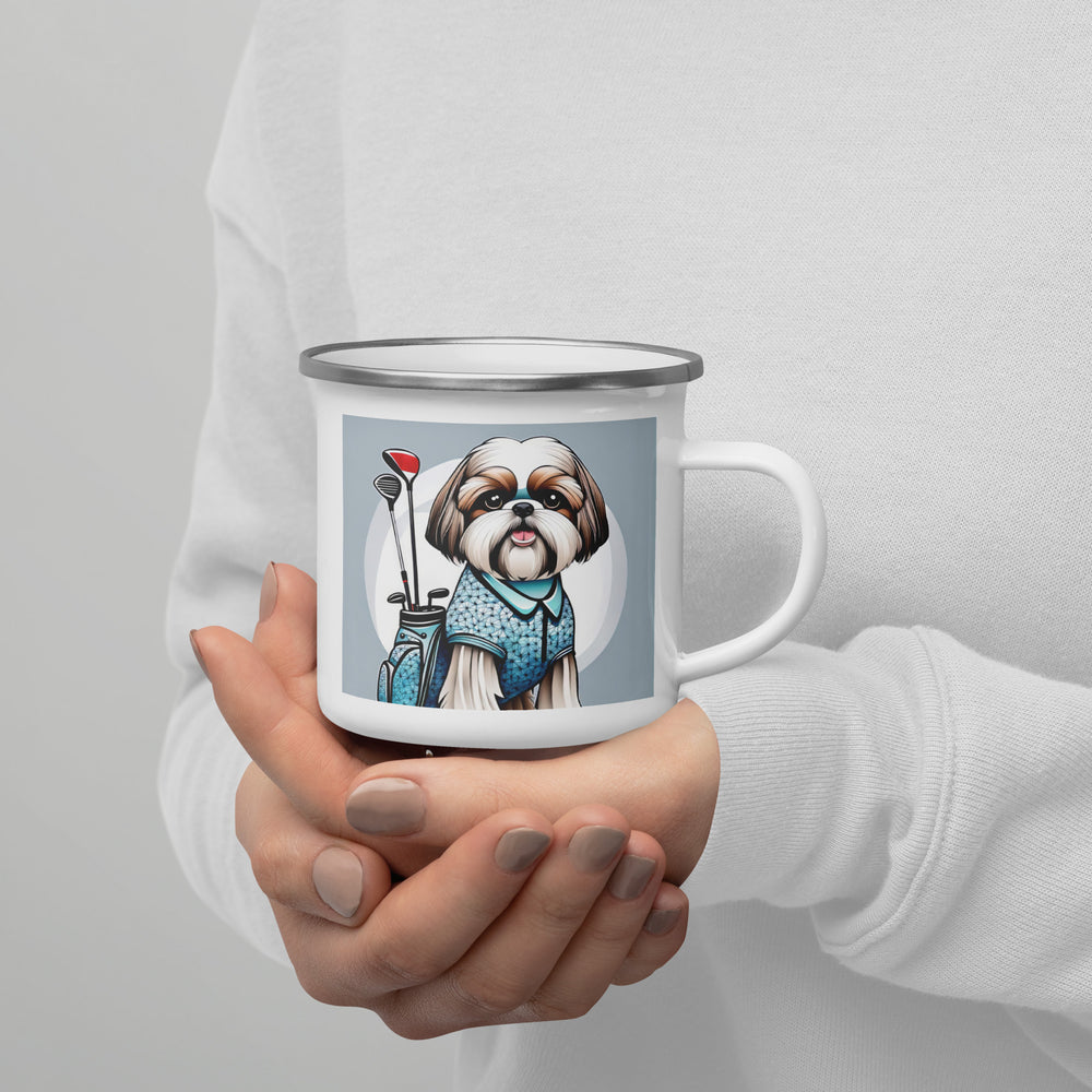 Shih Tzu Golfer- Enamel Mug v3