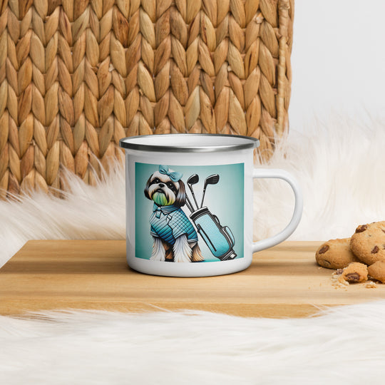 Shih Tzu Golfer- Enamel Mug v4