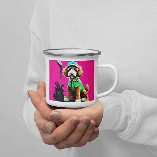 Bernedoodle Golfer- Enamel Mug v2