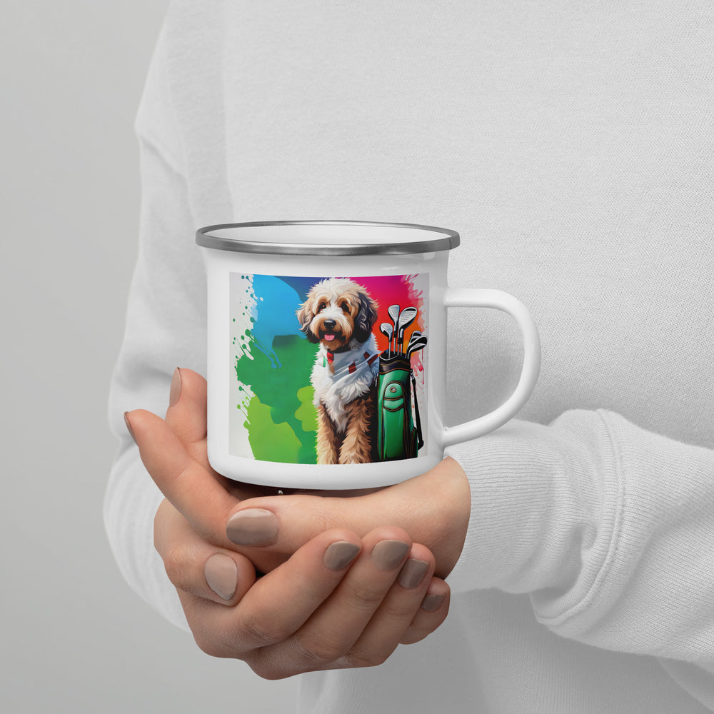 Bernedoodle Golfer- Enamel Mug v3