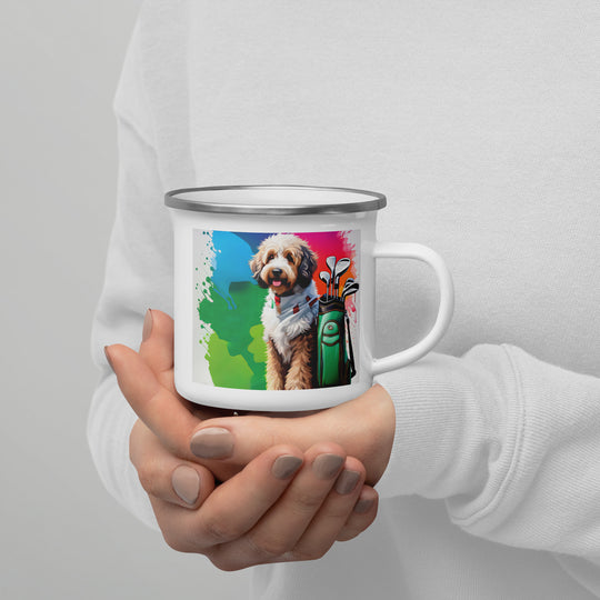 Bernedoodle Golfer- Enamel Mug v3