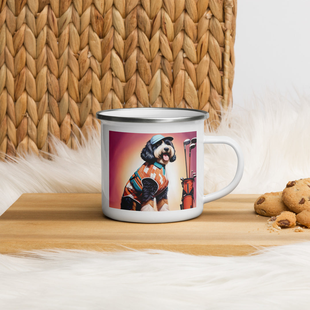 Bernedoodle Golfer- Enamel Mug v4