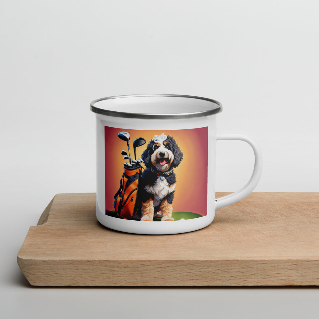 Bernedoodle Golfer- Enamel Mug v5