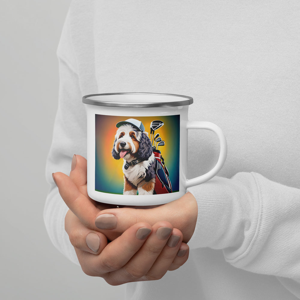 Bernedoodle Golfer- Enamel Mug v6