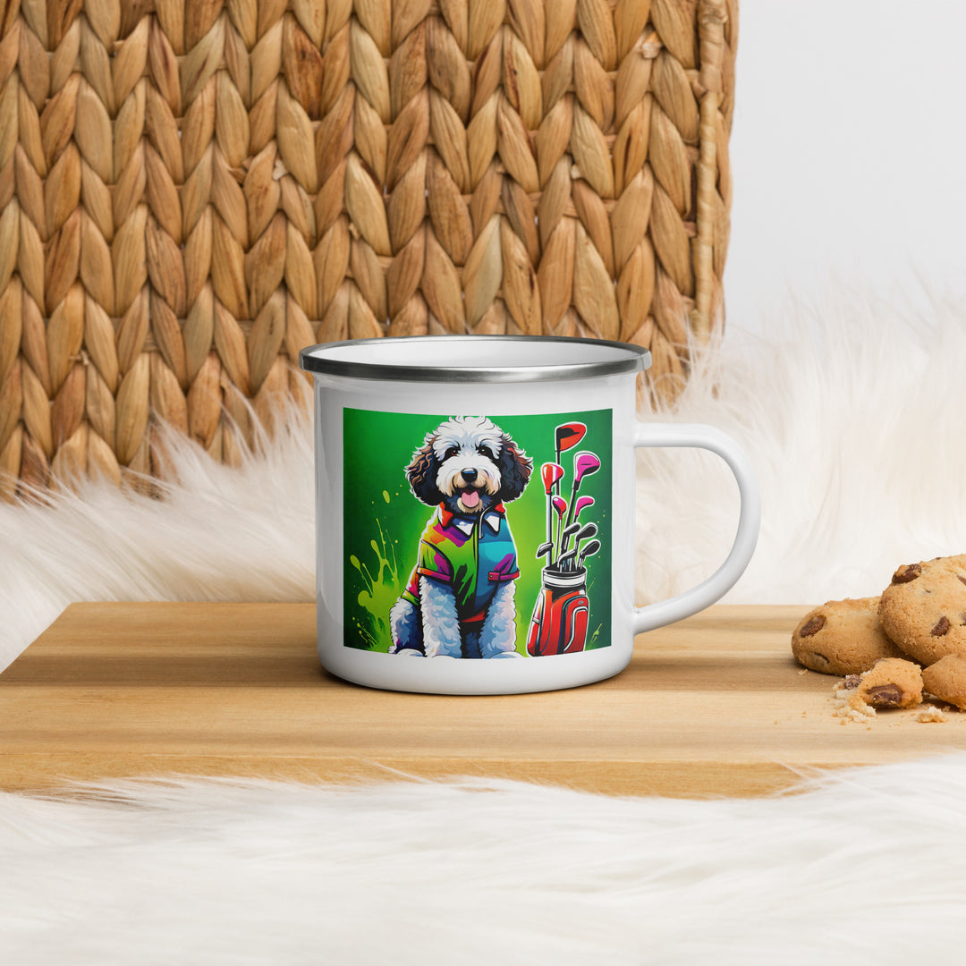 Bernedoodle Golfer- Enamel Mug v7