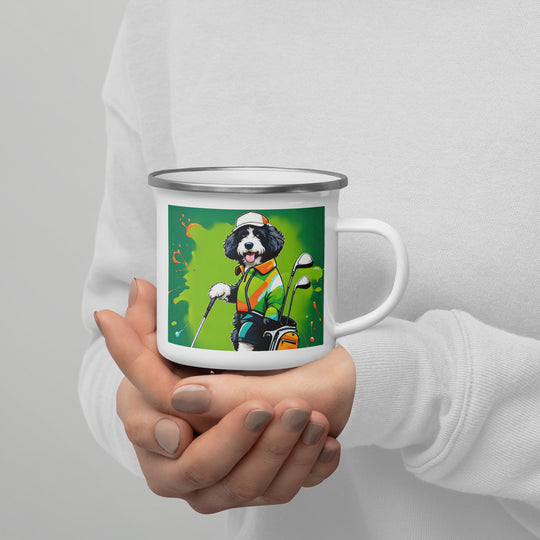 Bernedoodle Golfer- Enamel Mug v8