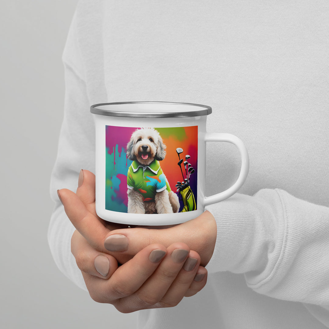 Bernedoodle Golfer- Enamel Mug v9