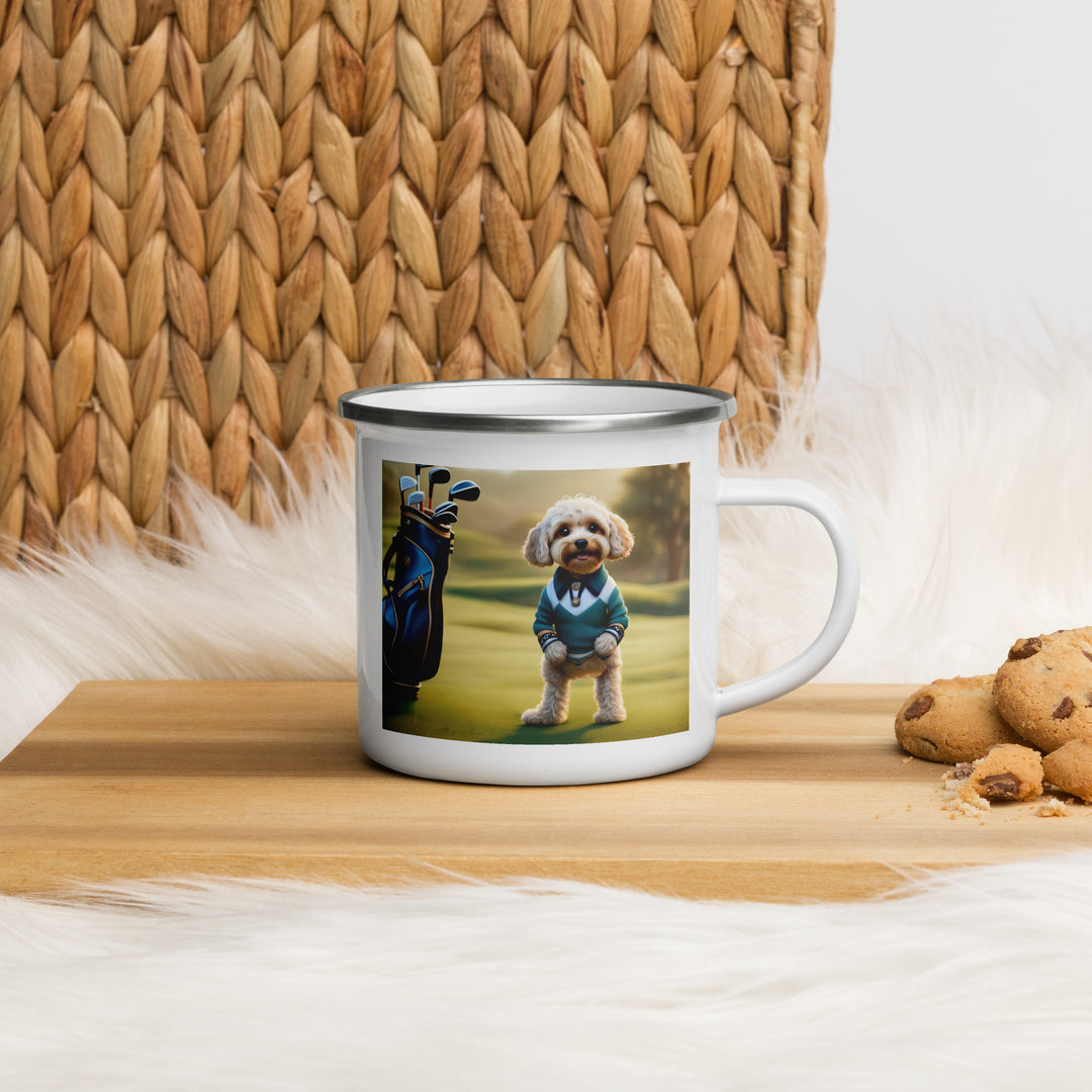 Cavapoo Golfer- Enamel Mug v3