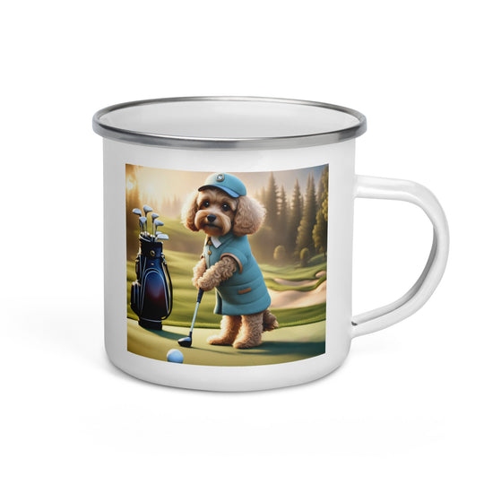Cavapoo Golfer- Enamel Mug v5