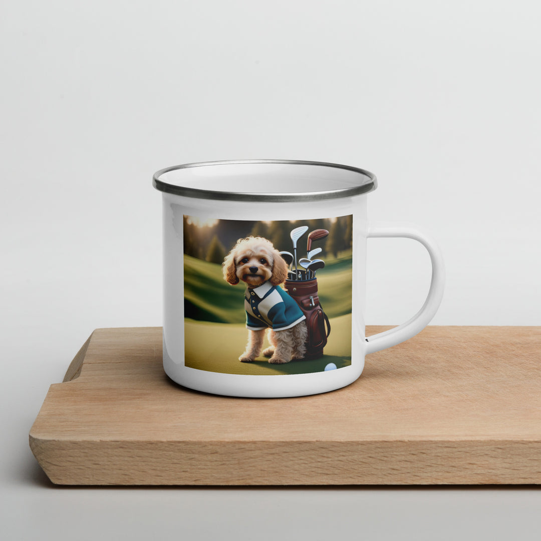 Cavapoo Golfer- Enamel Mug v8