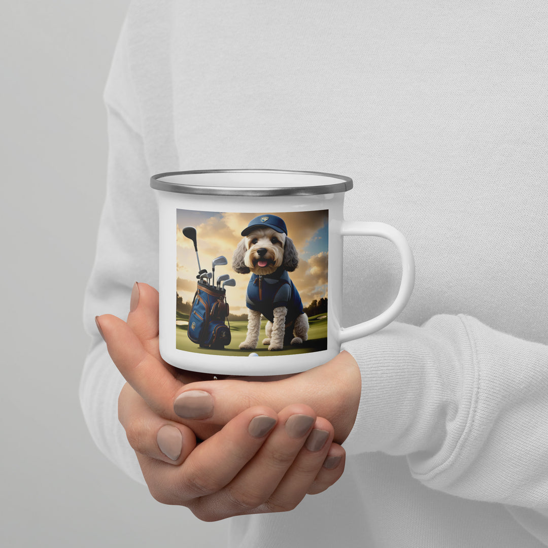 Cockapoo Golfer- Enamel Mug v8