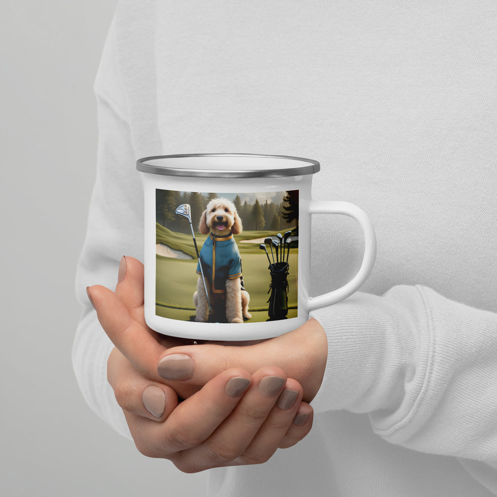 Goldendoodle Golfer- Enamel Mug v3