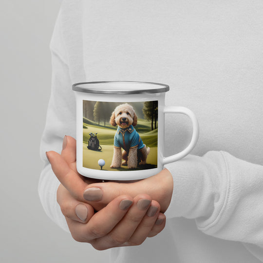 Goldendoodle Golfer- Enamel Mug v6