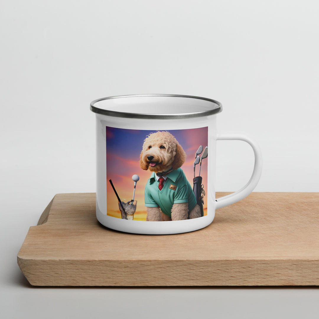 Goldendoodle Golfer- Enamel Mug v5