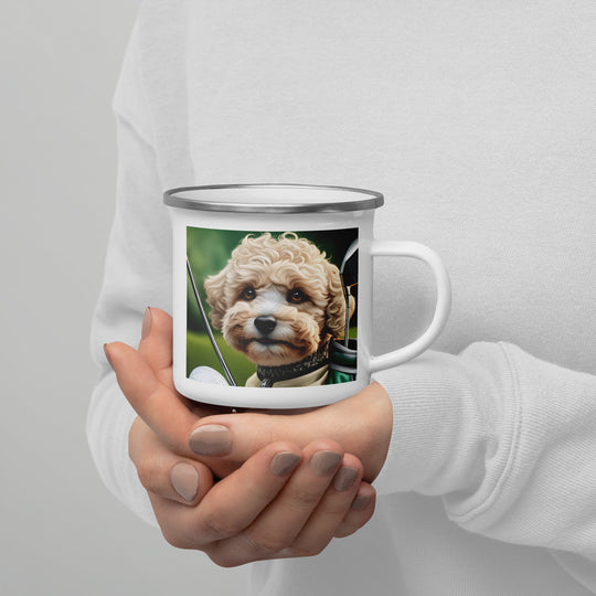 Maltipoo Golfer- Enamel Mug v8