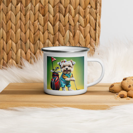 Morkie Golfer- Enamel Mug v4