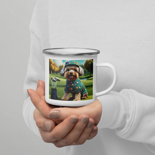 Yorkipoo Golfer- Enamel Mug v3