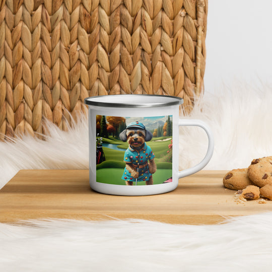 Yorkipoo Golfer- Enamel Mug v8