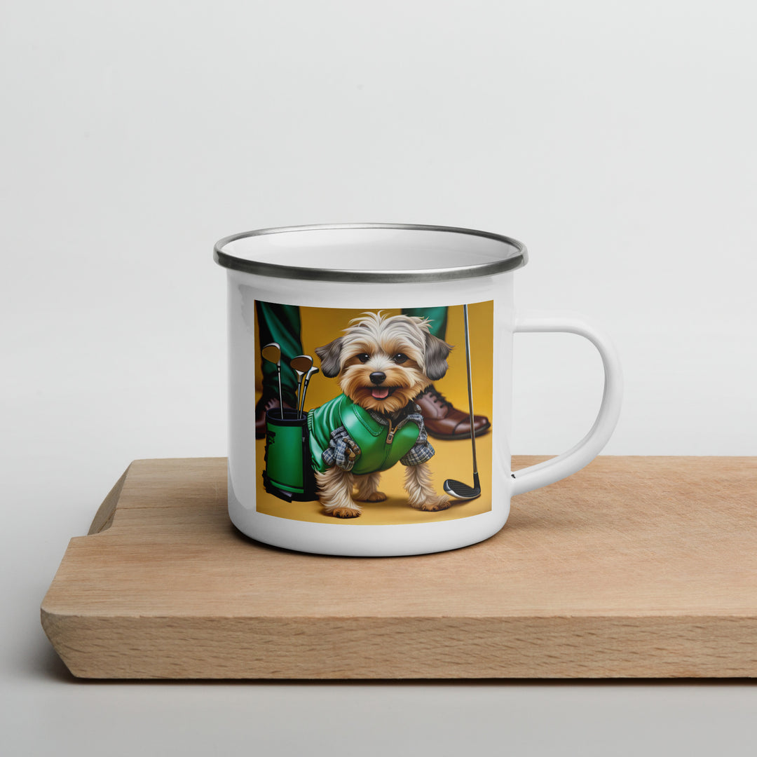 Yorkipoo Golfer- Enamel Mug v12