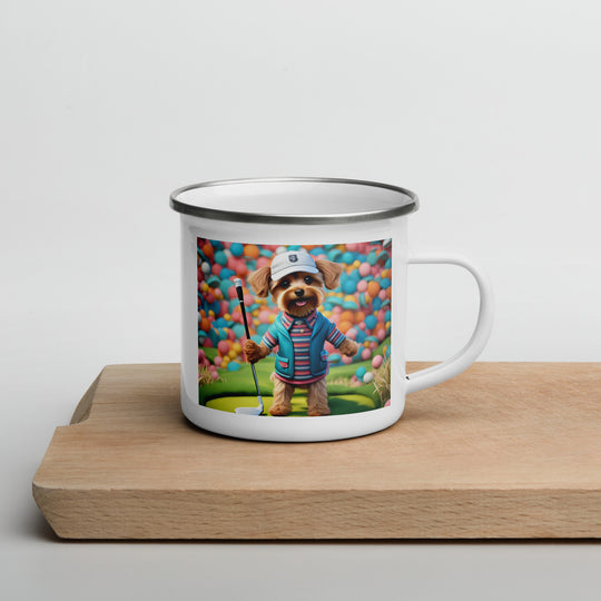 Yorkipoo Golfer- Enamel Mug v14