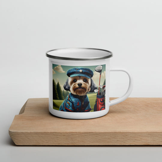 Yorkipoo Golfer- Enamel Mug v4