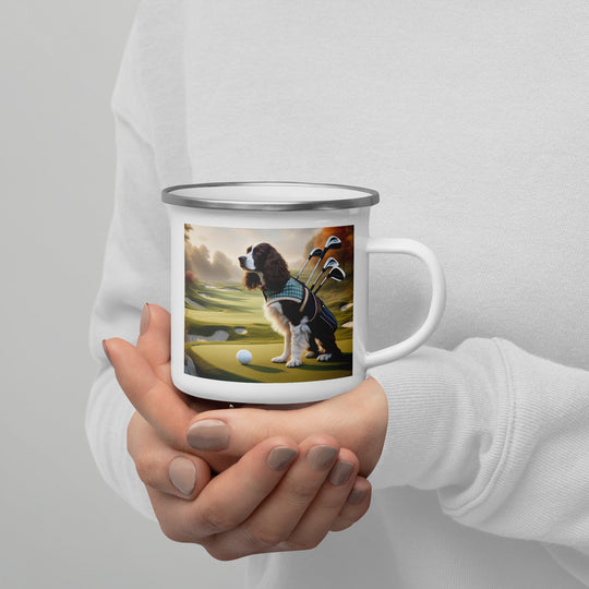 Sprocker Spaniel Golfer- Enamel Mug v2