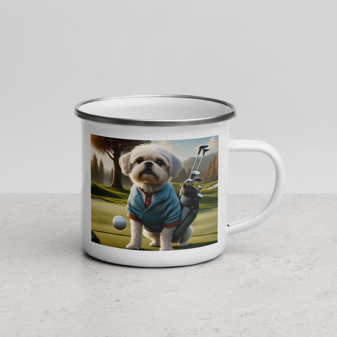 Pugapoo Golfer- Enamel Mug v5