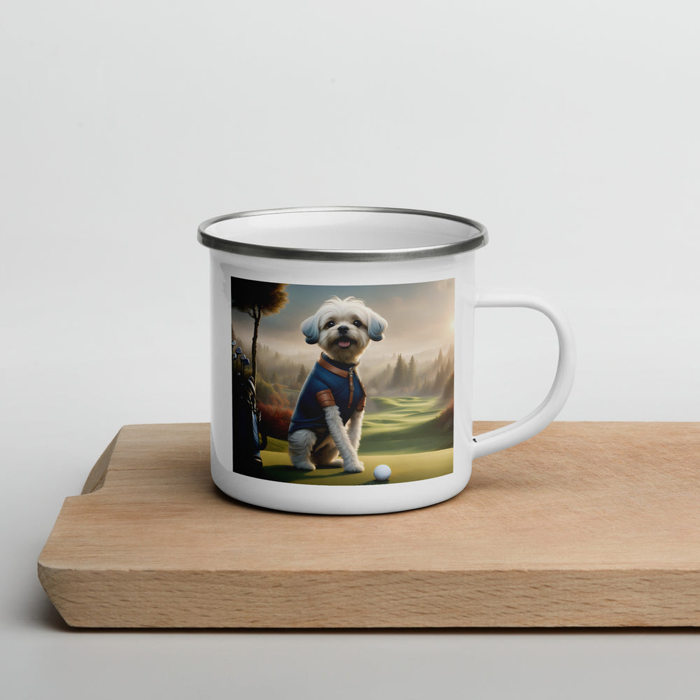 Pugapoo Golfer- Enamel Mug v7