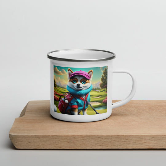 Pomsky Golfer- Enamel Mug v2