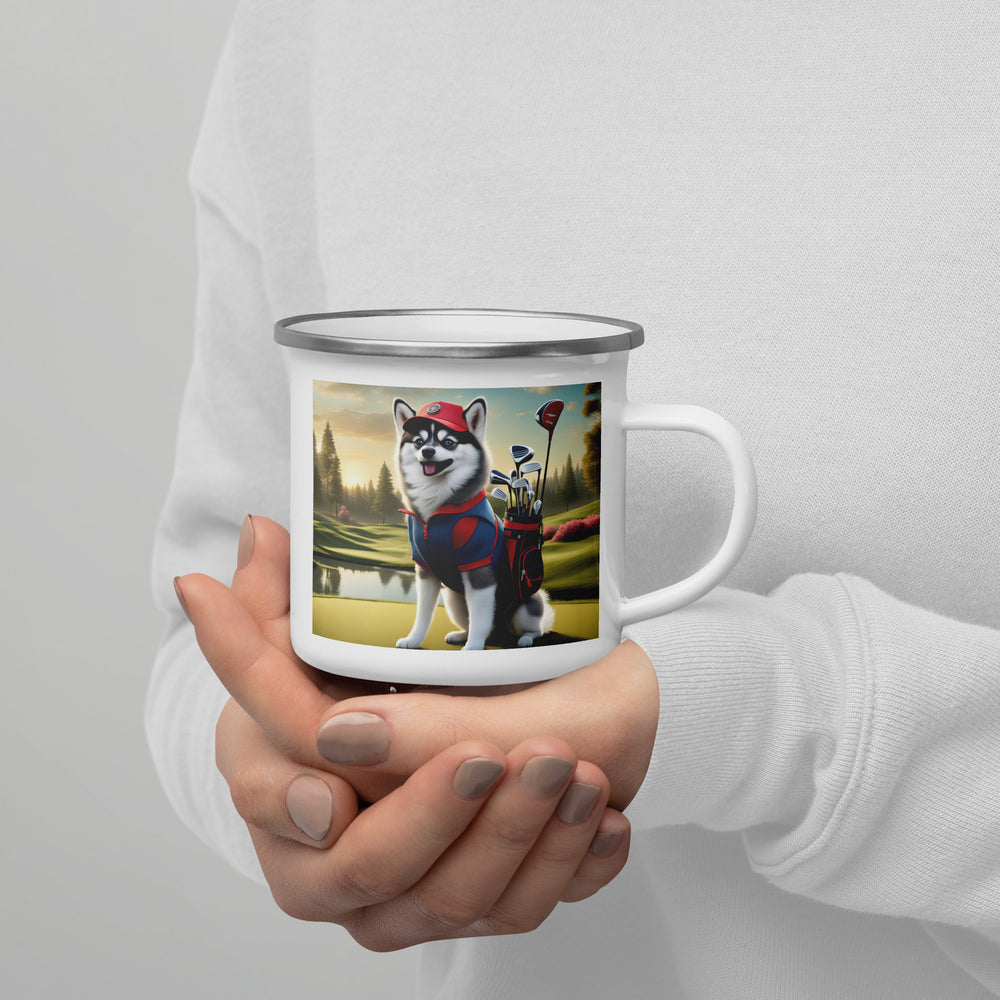 Pomsky Golfer- Enamel Mug v3