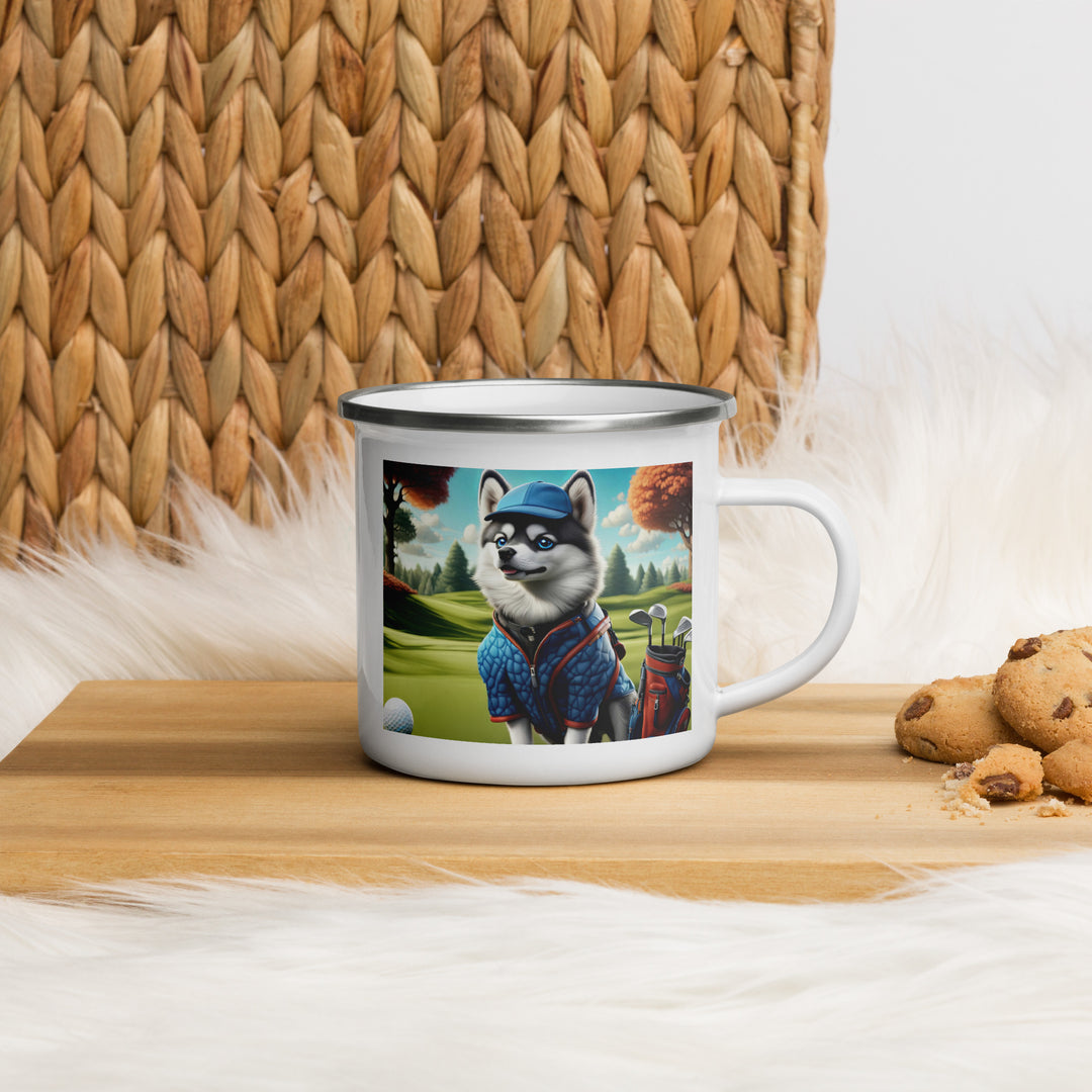 Pomsky Golfer- Enamel Mug v5