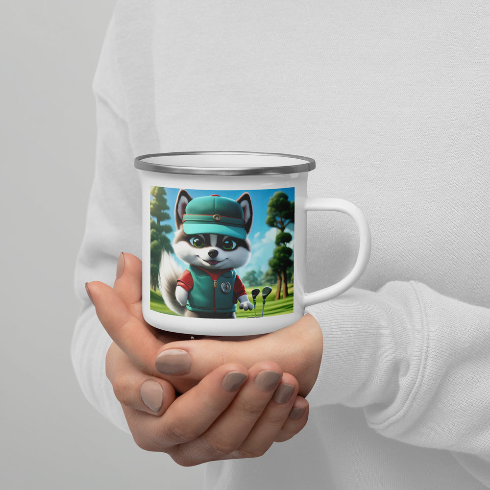 Pomsky Golfer- Enamel Mug v11