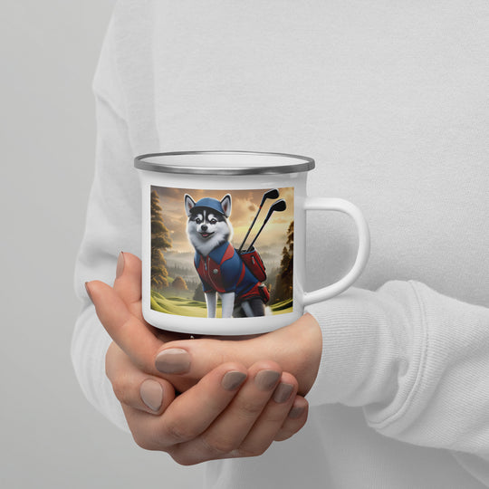 Pomsky Golfer- Enamel Mug v12
