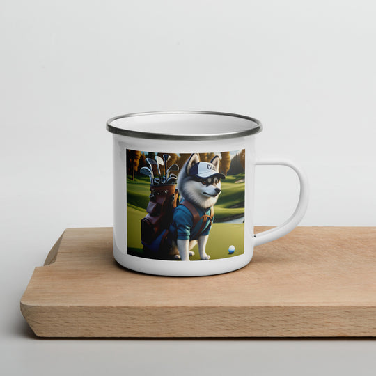 Pomsky Golfer- Enamel Mug v10