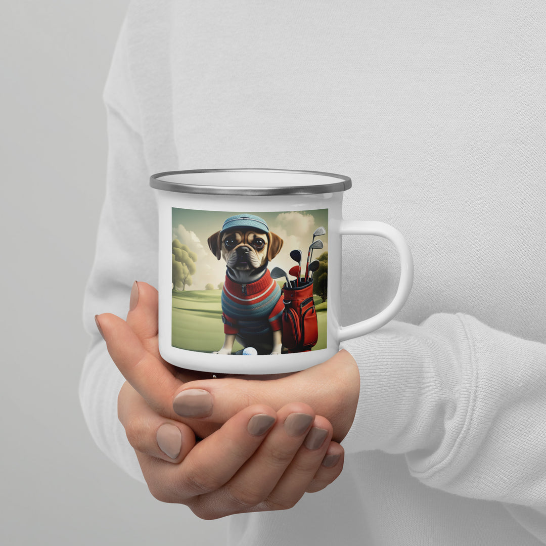 Puggle Golfer- Enamel Mug v3