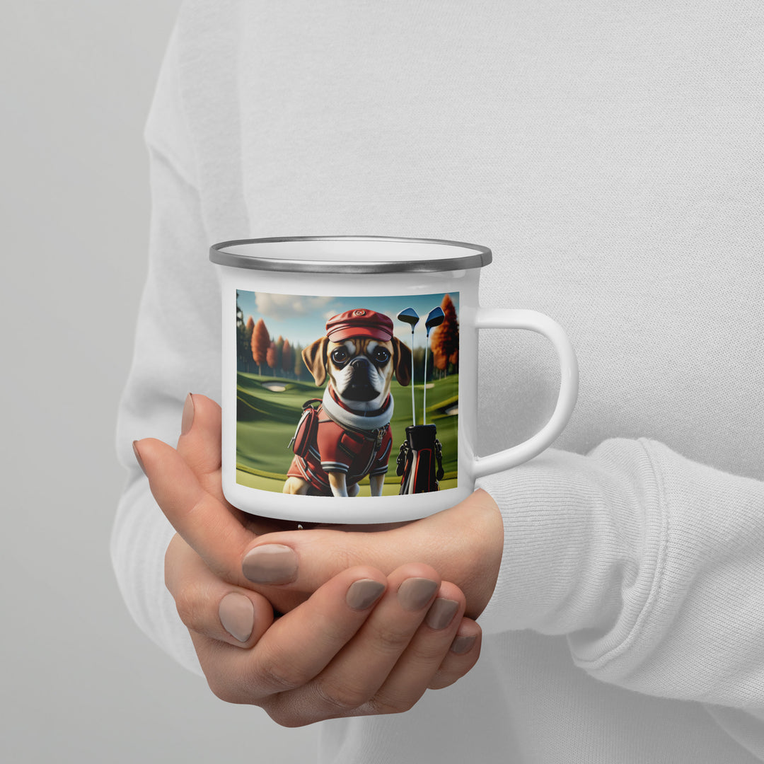 Puggle Golfer- Enamel Mug v6