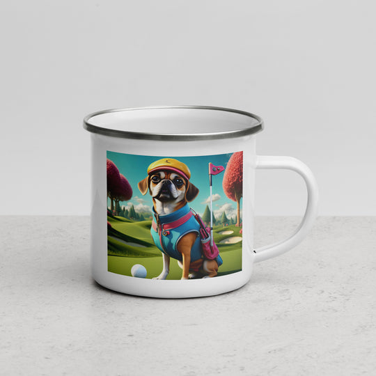 Puggle Golfer- Enamel Mug v8