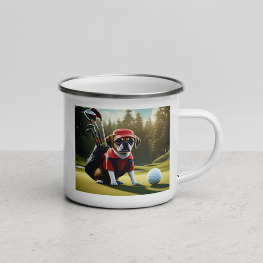 Puggle Golfer- Enamel Mug v9